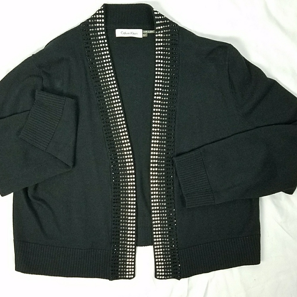 Calvin Klein Crystal Trim Open Crop Sweater Sz  M